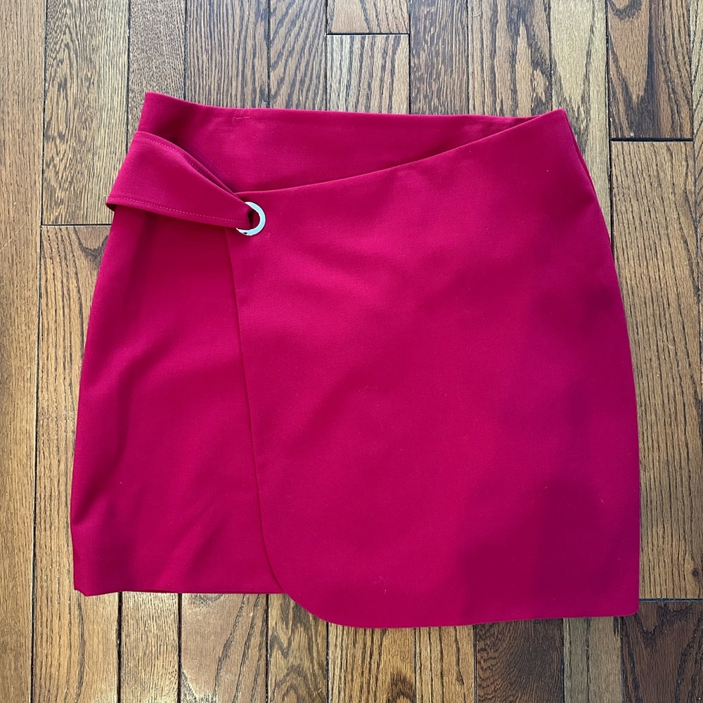 Chic Red Wrap Skirt with Ring Detail